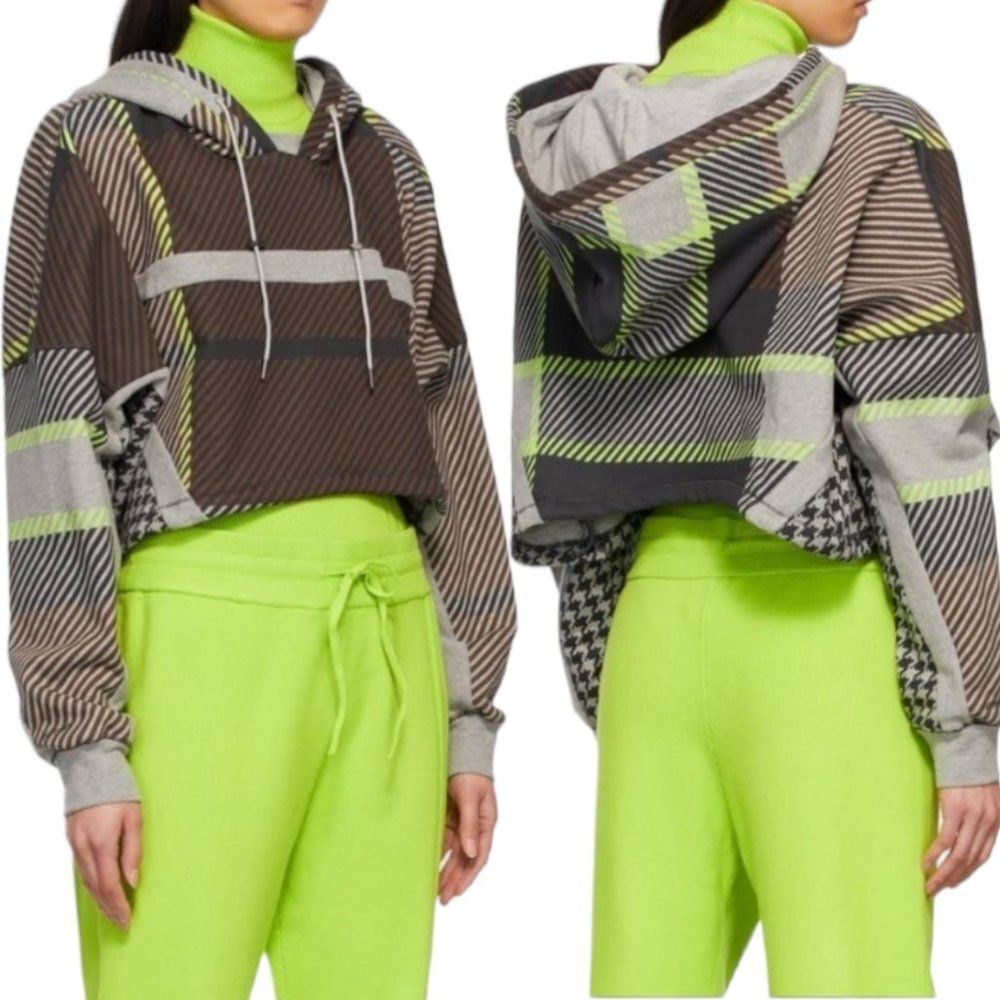 Adidas Ivy Park Halls of Ivy Cropped Hoodie Womens XS Plaid Houndstooth Cotton - Picture 2 of 11